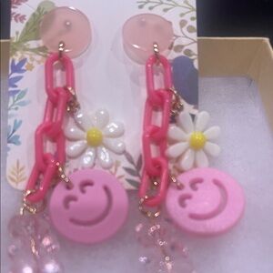 Pink Smiley Face Chain Earrings